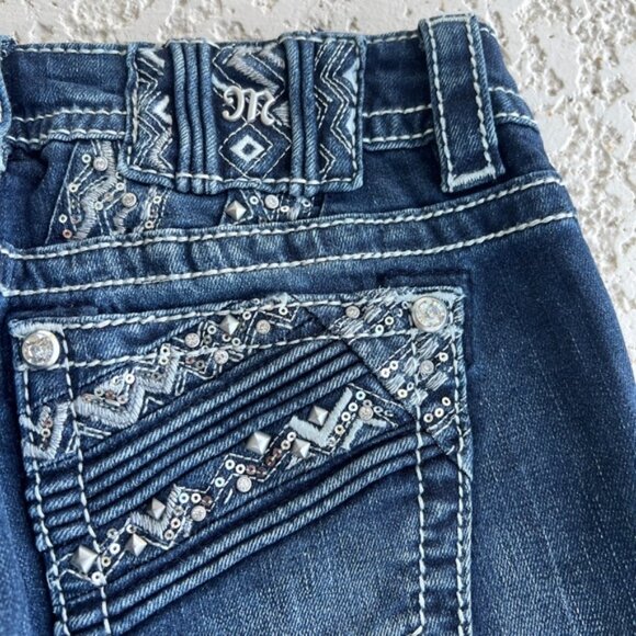 Miss Me Womens Jeans 27 Straight Embellished Rhinestone Pockets Western Blue - Picture 6 of 8